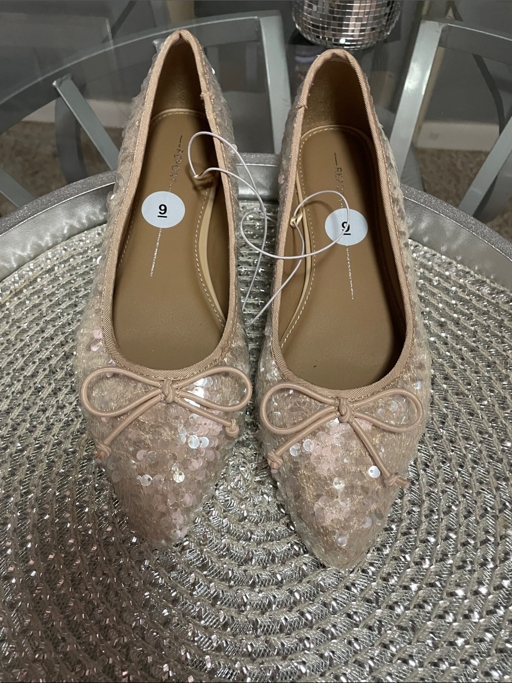 Report Blush Sequin Pointed Ballet Flats with Bow